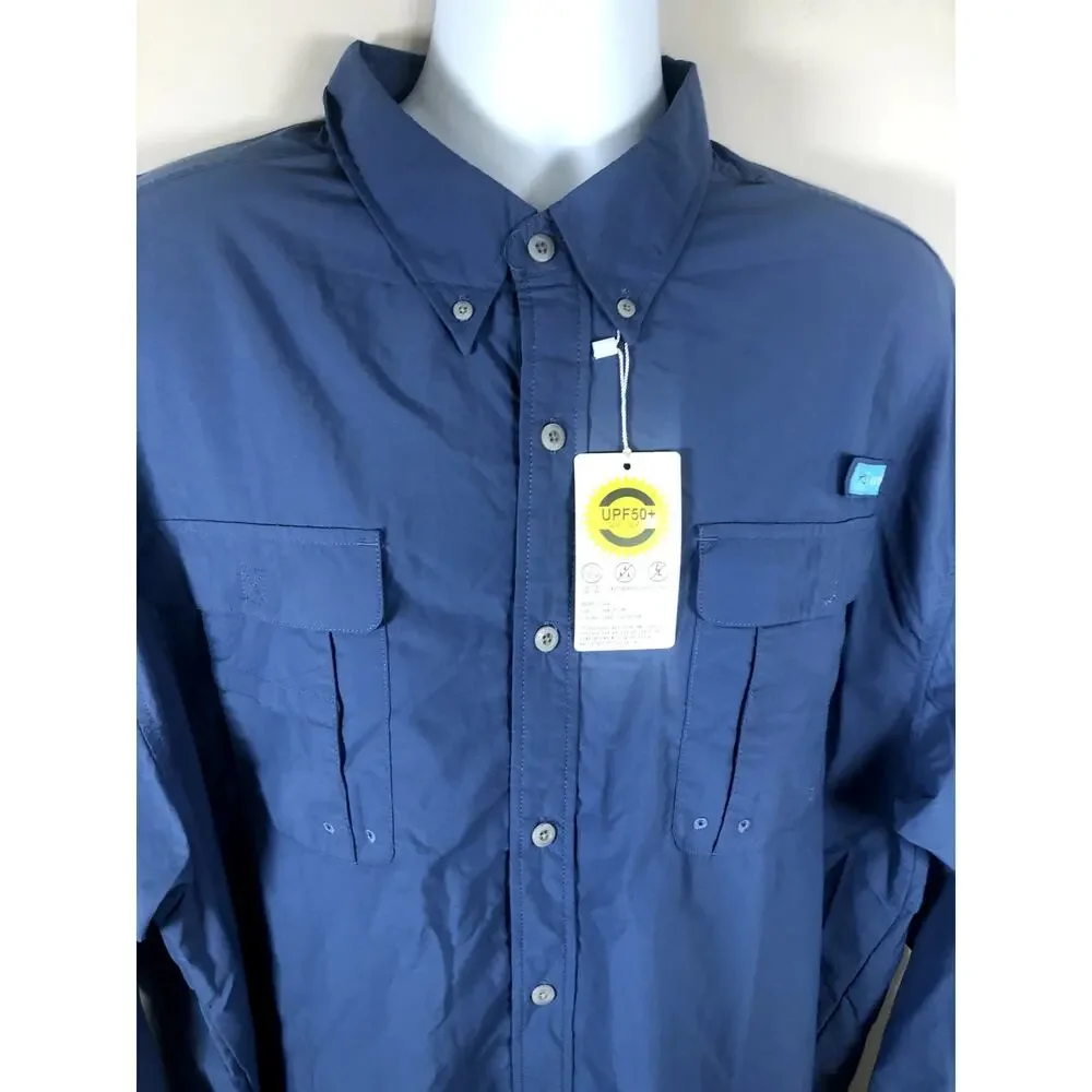 Tuna Men's Button Down Fishing Shirt Size 4XL Long Sleeve Blue - Picture 5 of 14